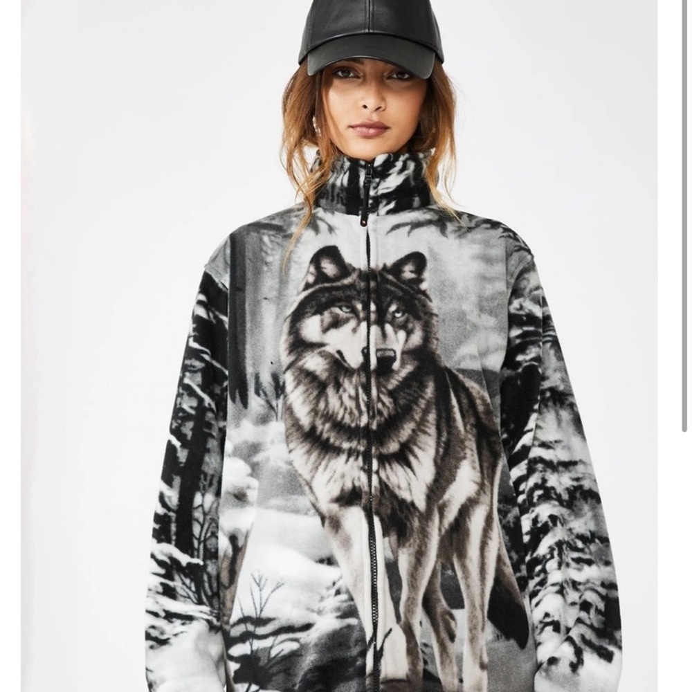 Wild Kind Full Zip Fleece Wolf Print Jacket